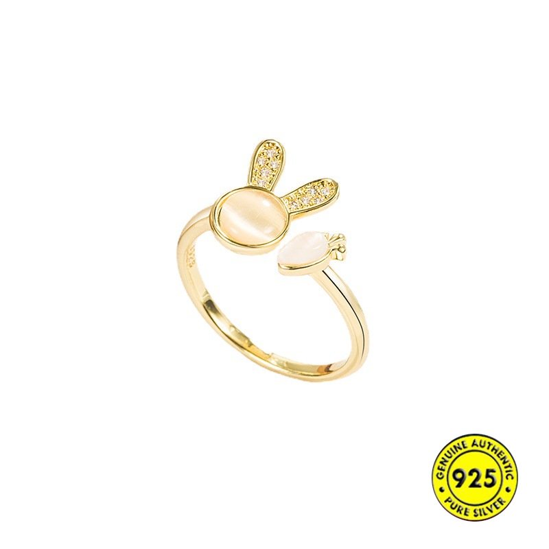Nhẫn Hở Hình Thỏ Cà Rốt Đính Đá Opal Dễ Thương U1153