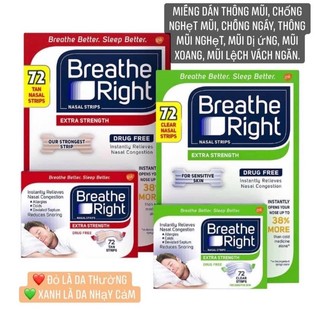 Miếng dán thông mũi, chống nghẹt mũi, chống ngáy Breathe Right Nasal Strips Extra Strength 72 miếng