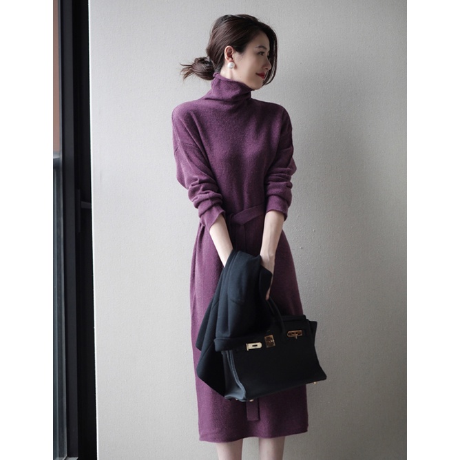 Đầm Len Cổ Cao Dáng Dài Qua Gối Thời Trang Thu Đông Mới 2022 Cho Nữ