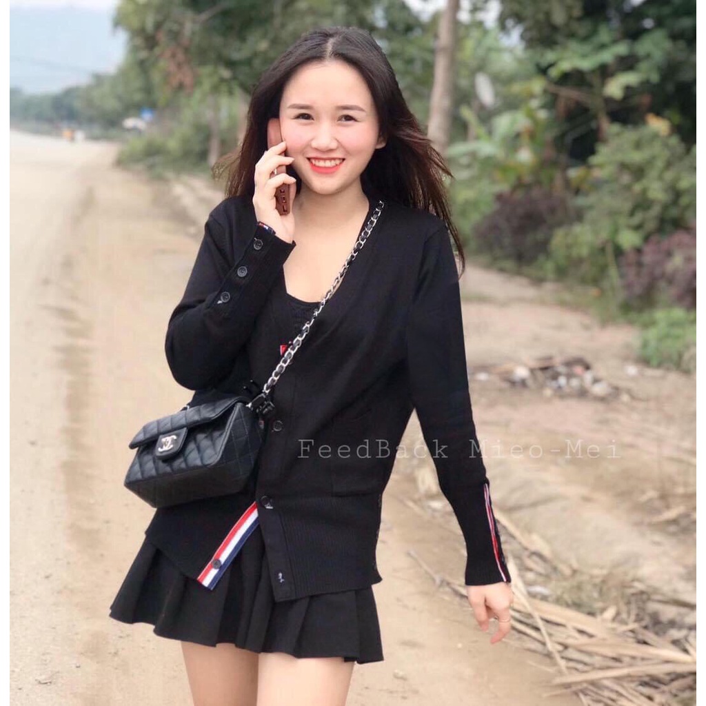 Set đồ nữ, Set bộ váy áo len Thom sọc chân váy xếp li ngắn đồ bộ len tăm nữ thu đông BS0001.