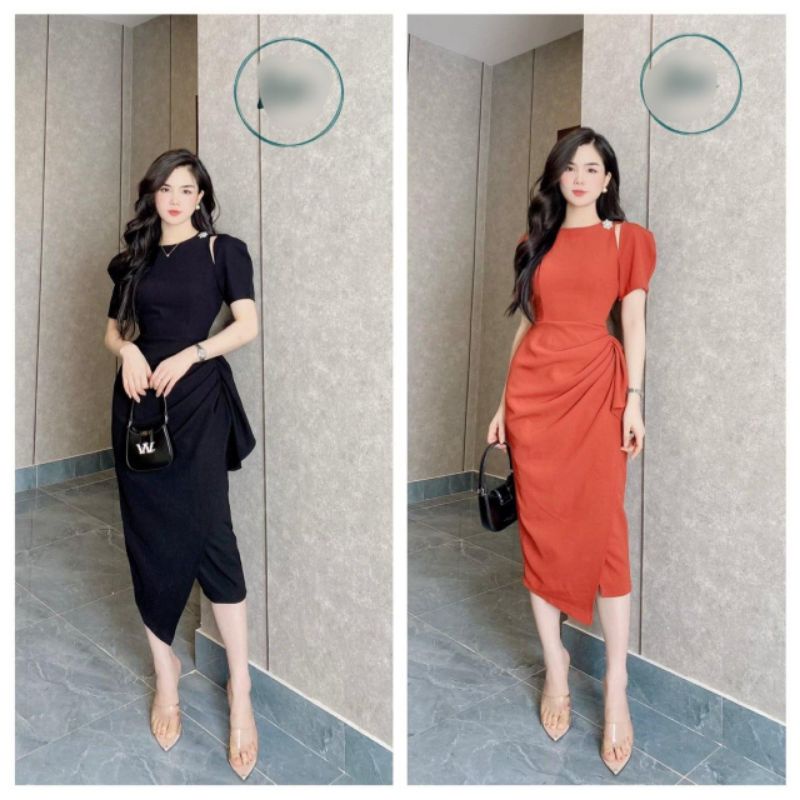 (có Bigsize) Váy thiết kế xẻ tà khoét vai dáng dài , Đầm nữ dự tiệc sang trọng có bigsize TNGER