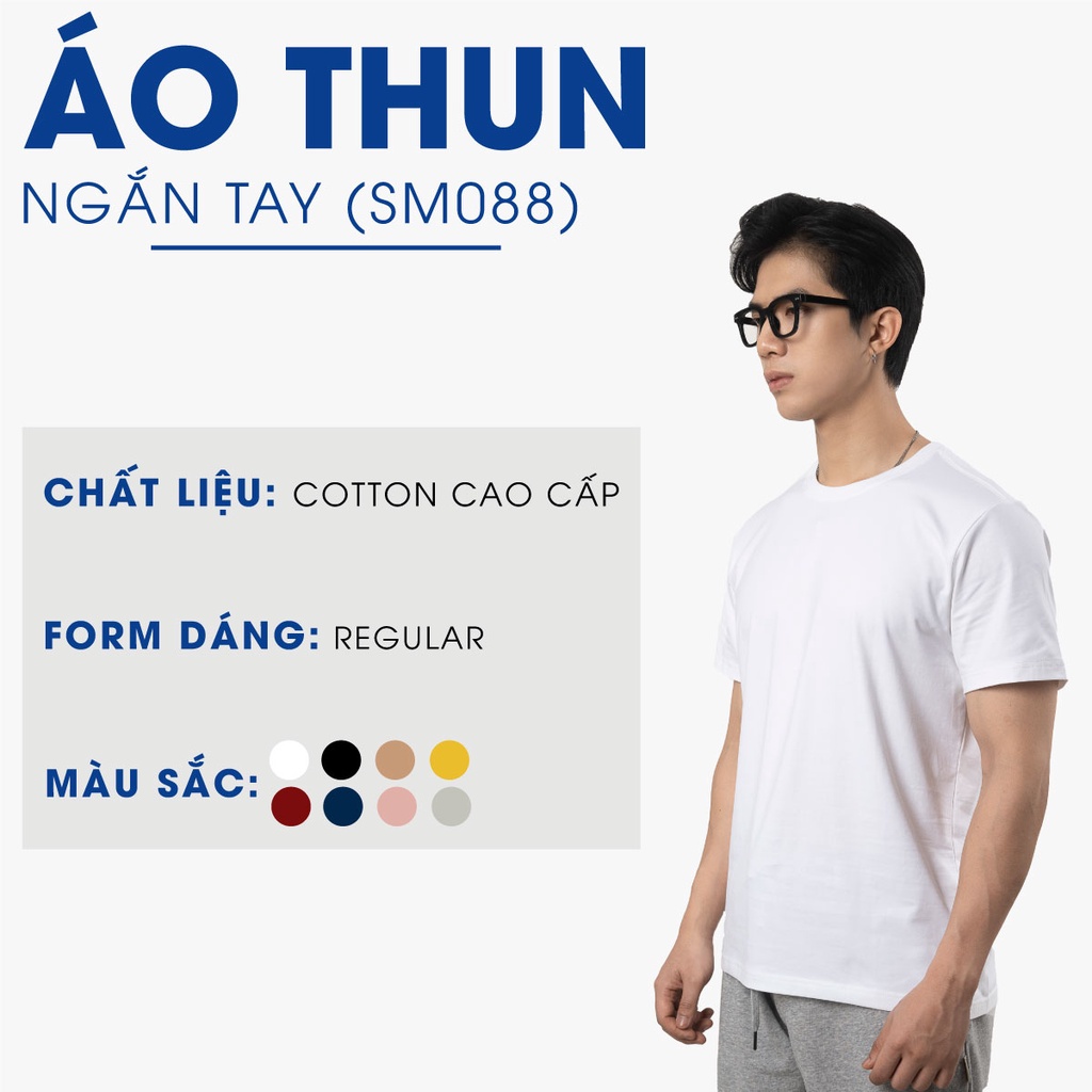 Áo thun nam 4MEN AT051 trơn basic, cổ tròn ngắn tay, form suông, vải cotton co giãn, thấm mồ hôi, thoáng mát