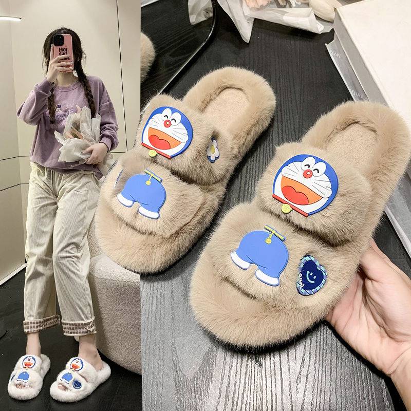 Dép đi trong nhà mùa đông Dép lông Dép Bông Đi Trong Nhà Hình Doraemon Dễ Thương Cho Nữ