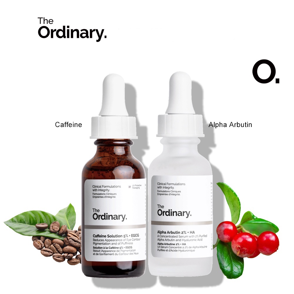 The Ordinary Bộ Dưỡng Trắng Da Làm Mờ Quầng Thầm - Alpha Arbutin 2% + HA / Caffeine 5% + EGCG - 2x30ml (Có Bán Lẻ)