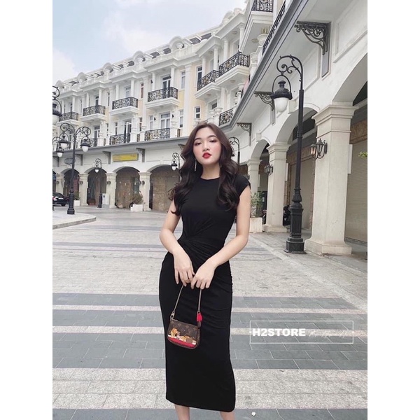 Đầm dáng ôm thun xoắn eo