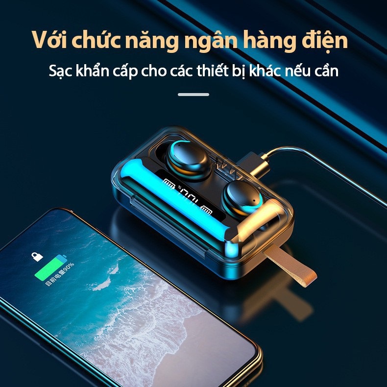 Tai Nghe Bluetooth  F9, Cảm Biến Vân Tay, Có Đèn Led Báo Pin, Âm Thanh Sắc Nét  - Chính Hãng HD DESIGN