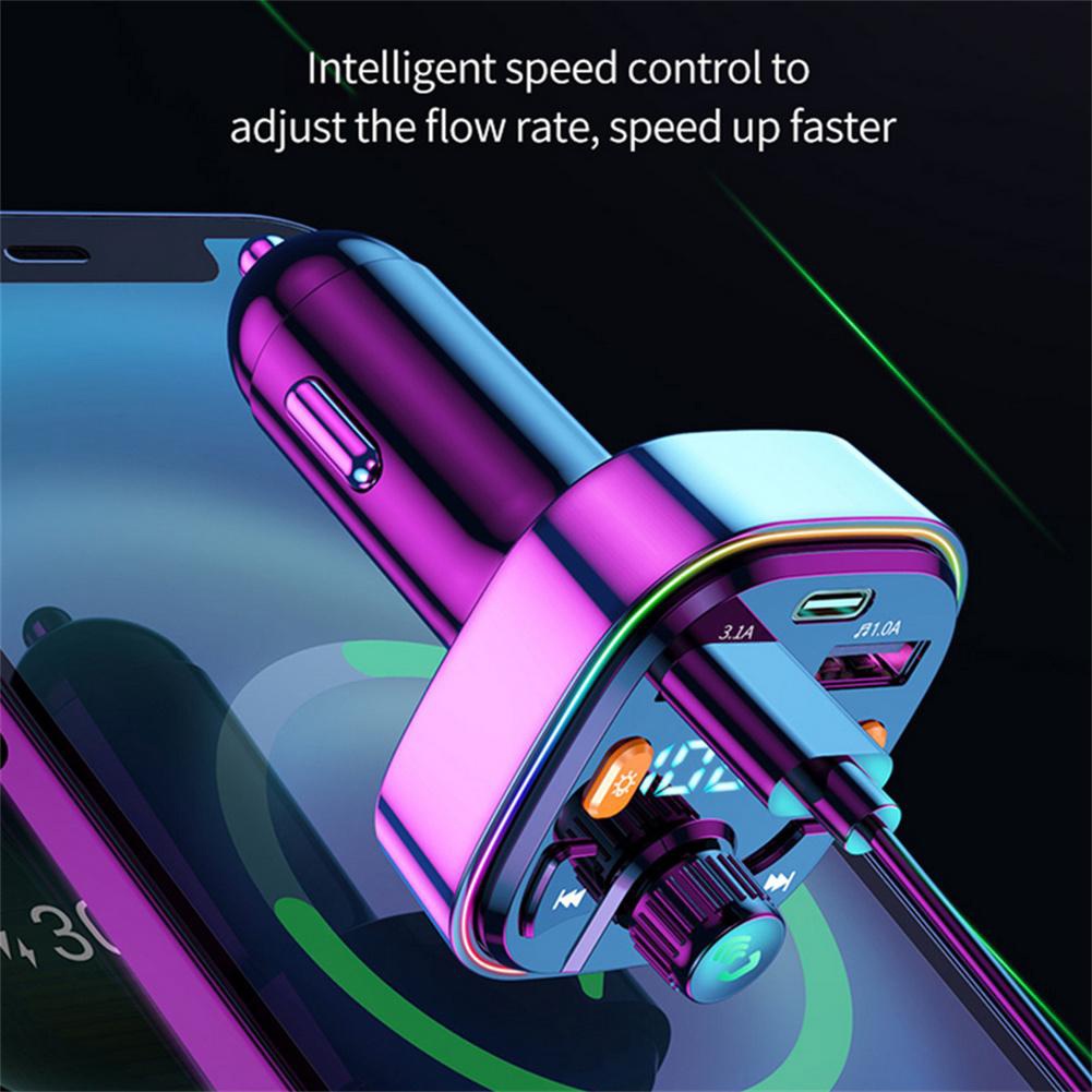 Tẩu Sạc PD 20W Type-C USB Bluetooth 5.0 Kiêm Đèn Nhiều Màu Cho Xe Hơi