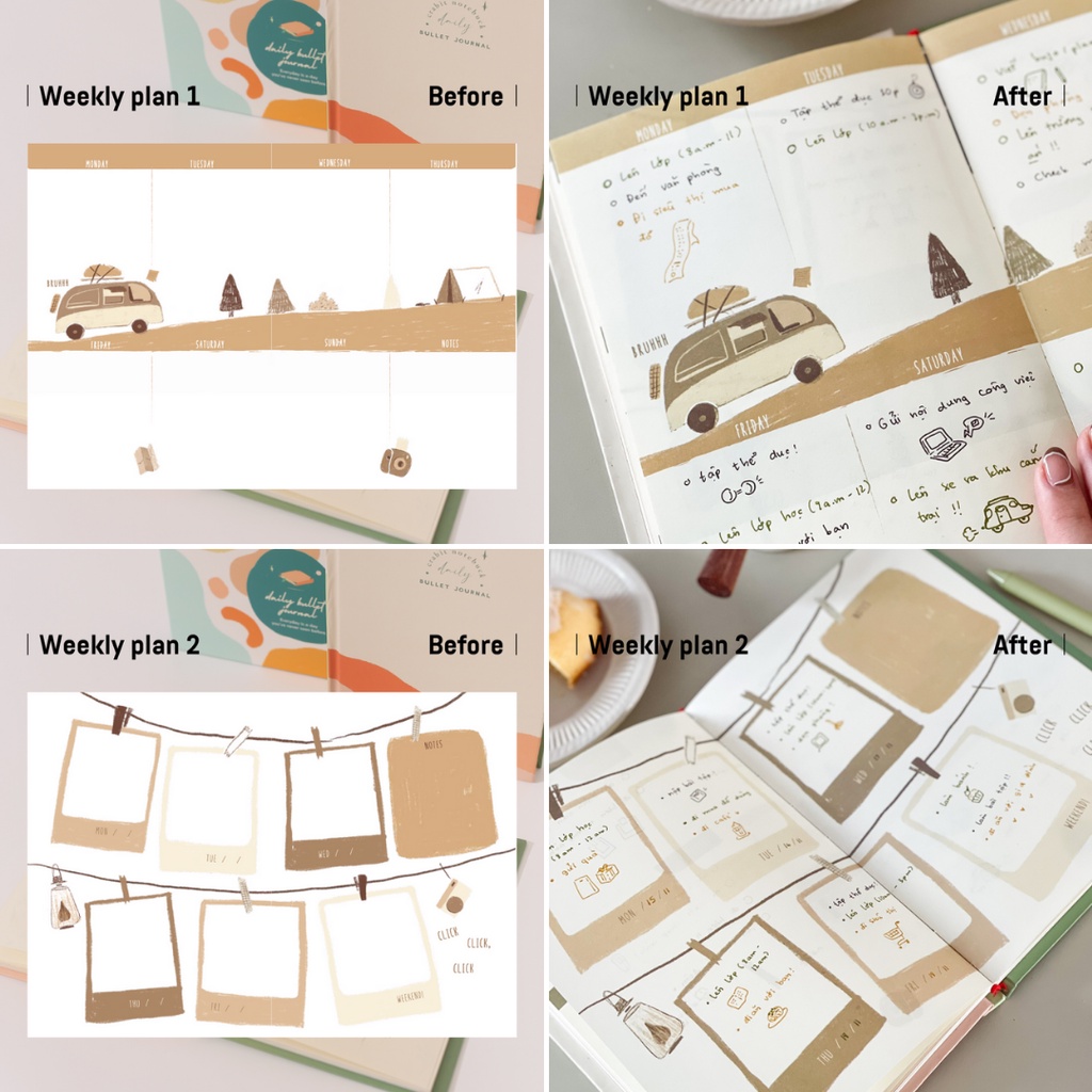 Sổ trang trí sẵn Crabit Daily Bullet Journal Sổ lịch phong cách bullet journal 12 tháng 12 chủ đề