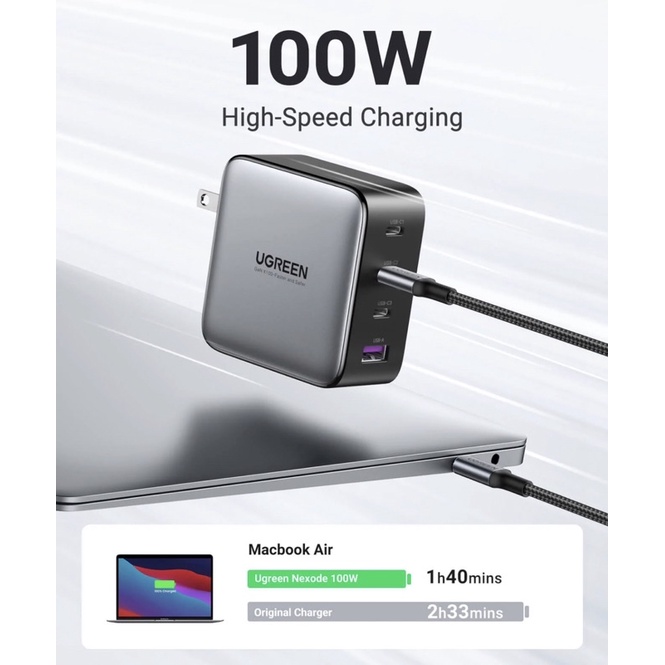 Ugreen Nexode 100W USB C Wall Charger - 4 Ports (tặng cáp type c 1.5m)