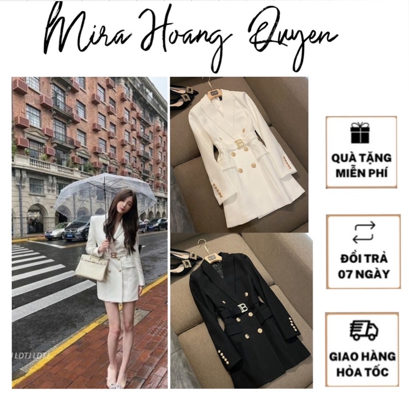 Áo Blazer đai B 2 màu đen trắng quảng châu