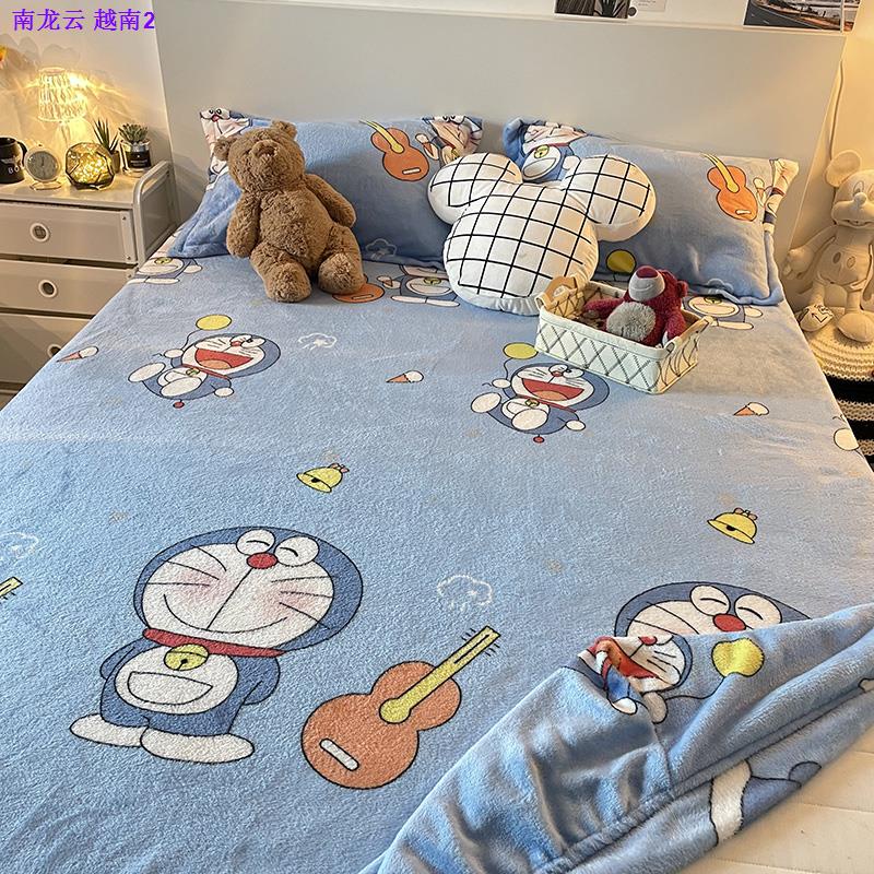Bộ Ga Trải Giường Bằng Lông Cừu San Hô Dày Dặn Họa Tiết Doraemon Dễ Thương