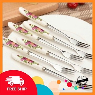 Thìa inox cán sứ