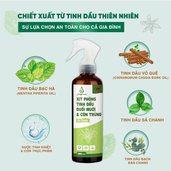 COMBO 2 Bình Xịt Phòng Đuổi Muỗi Tinh Dầu Sả Chanh - Chai 280ml & chai 50ml