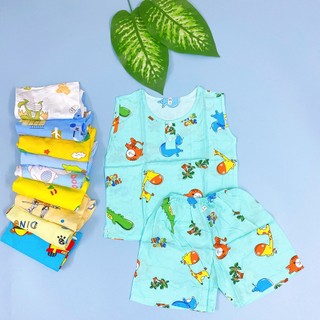 (SIZE 5) Bộ tole lanh (tôn), lanh lụa mặc nhà bé trai ngắn sát nách, họa tiết dễ thương 12-14 kg, bộ hè cho bé, mát mẻ.