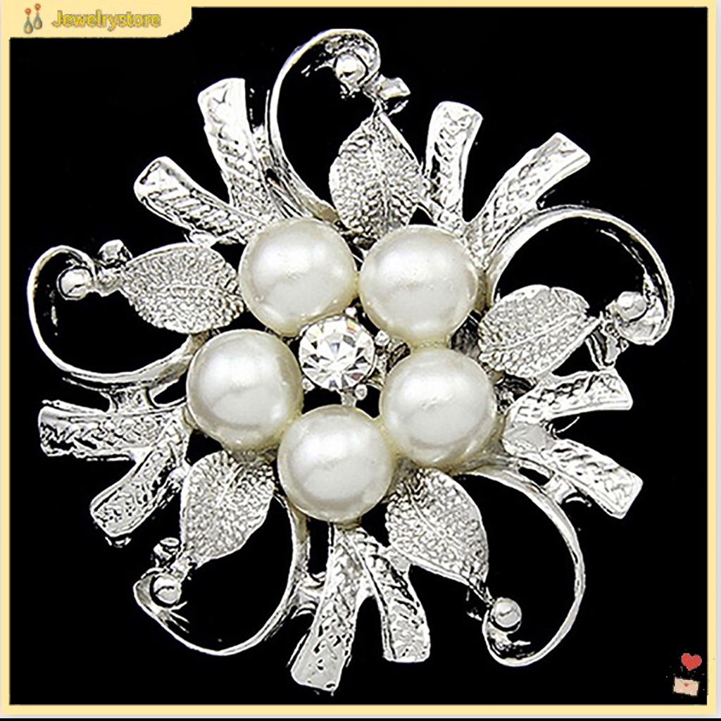 Trâm cài áo hình bông hoa đính đá và ngọc cho nữ