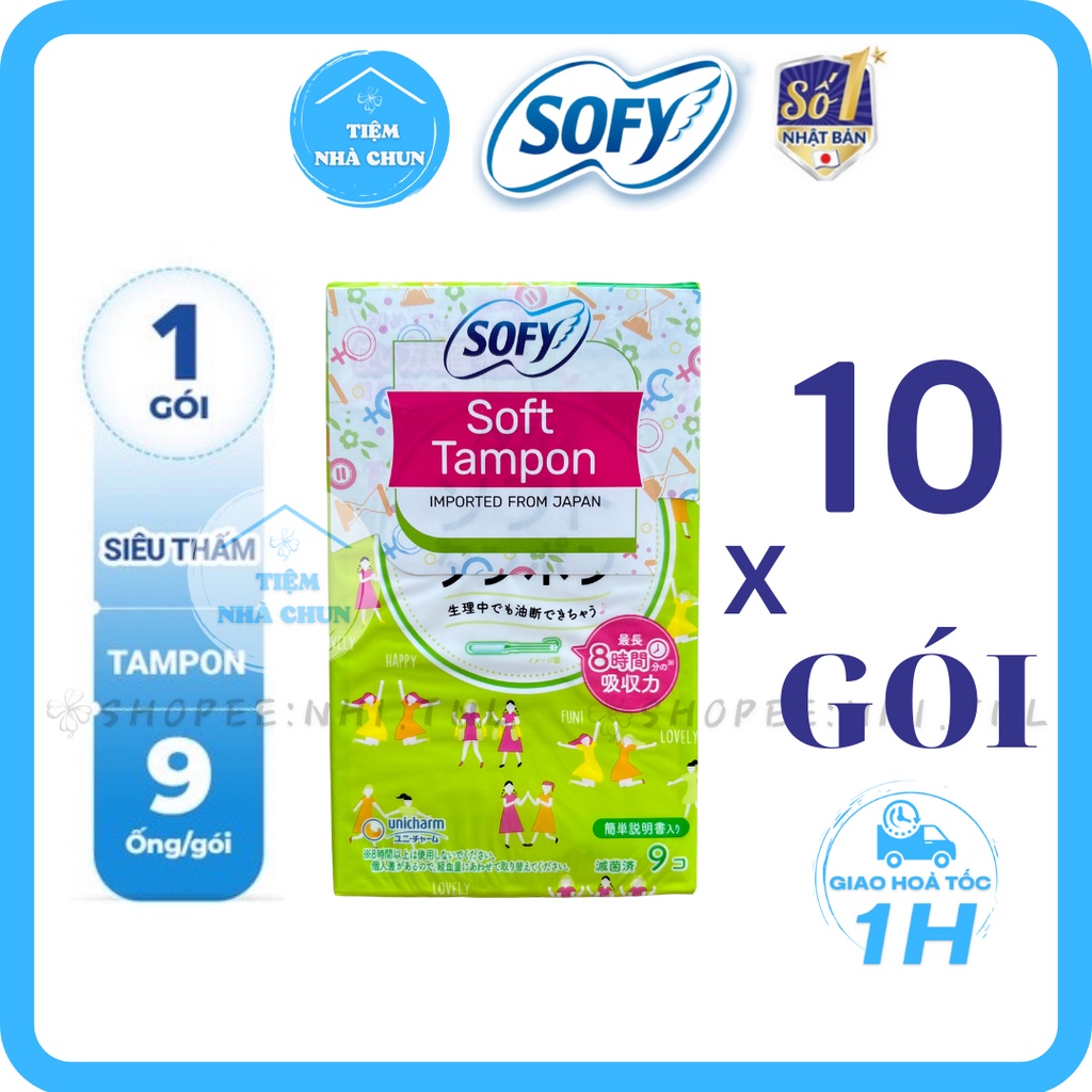 BỘ 10 GÓI Băng Vệ Sinh Sofy Soft Tampon Super Siêu Thấm Nhật Bản Gói 9 Ống
