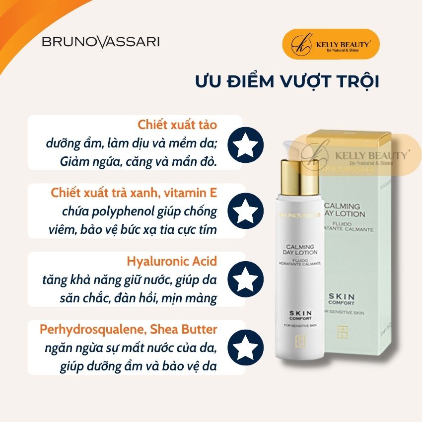 Nhũ Tương Siêu Dưỡng Ẩm Và Làm Dịu Da Nhạy Cảm - Skin Comfort Calming Day Lotion BRUNO VASSARI | Kelly Beauty