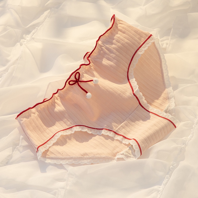 Quần lót nữ Chichi Houses Cotton viền ren gân tăm kháng khuẩn hoạ tiết đính nơ sexy điệu đà mẫu 042