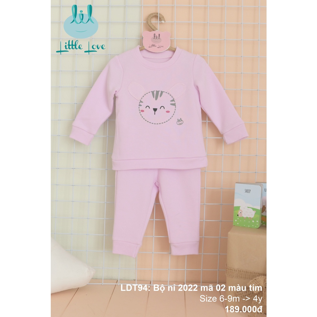 Bộ quần áo dài tay nỉ dày 2022 mã 02 cho bé từ 6m đến 4y little love (LDT94)