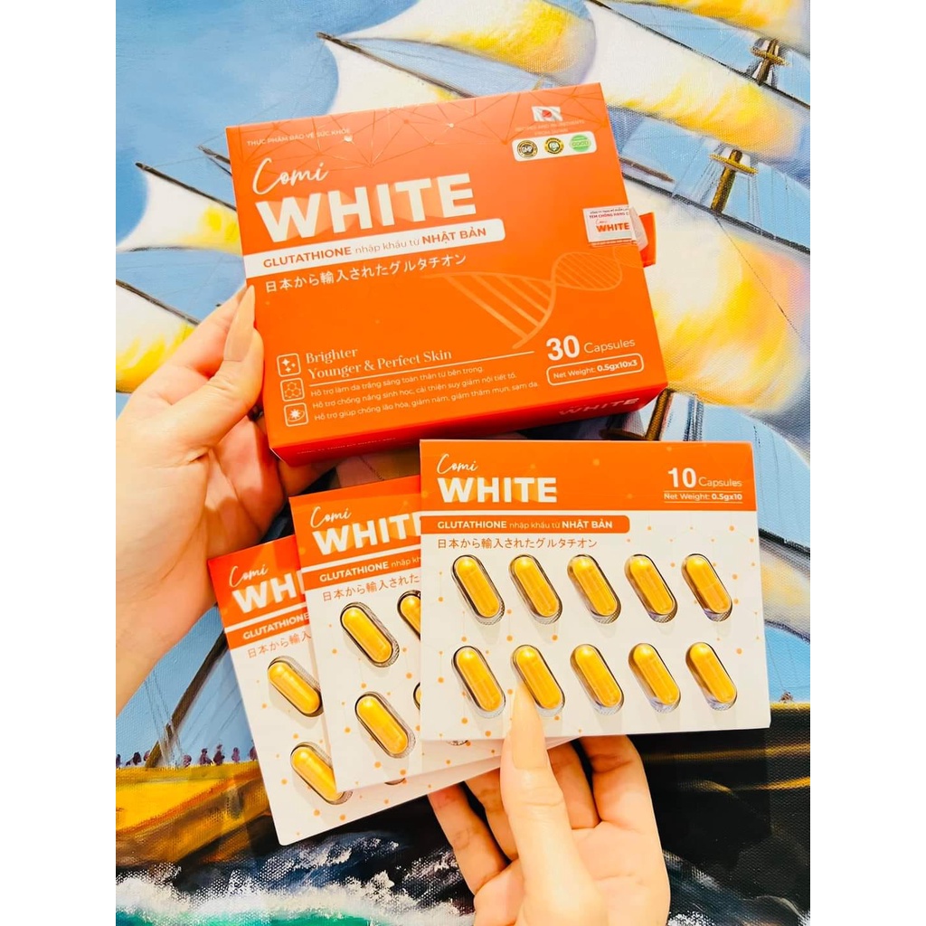 Viên uống trắng da COMI WHITE, viên uống sáng da công nghệ Nhật hỗ trợ hết nám sạm thâm mua 2 tặng 1
