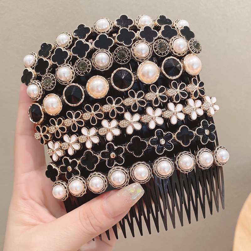 Lược Kẹp Tóc Mái Ngang Lưng Đính Ngọc Trai Nhân Tạo Gọn Gàng Cho Nữ