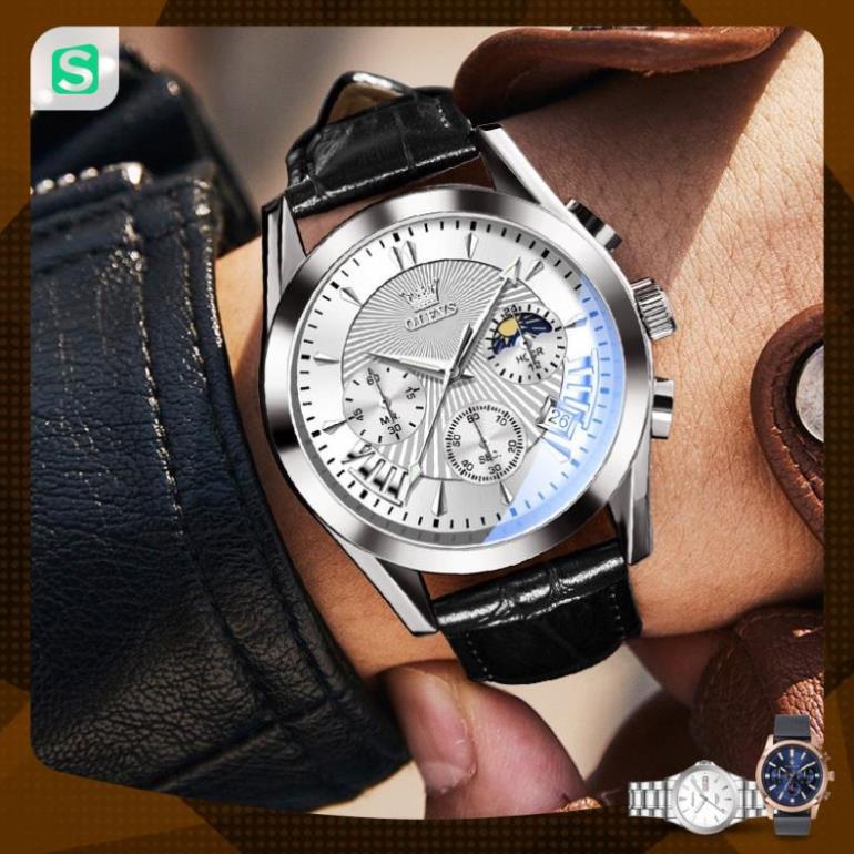 Đồng hồ nam chính hãng OLEVS 2876 dây da bò Chống thấm nước sâu hiệu ứng phát sáng