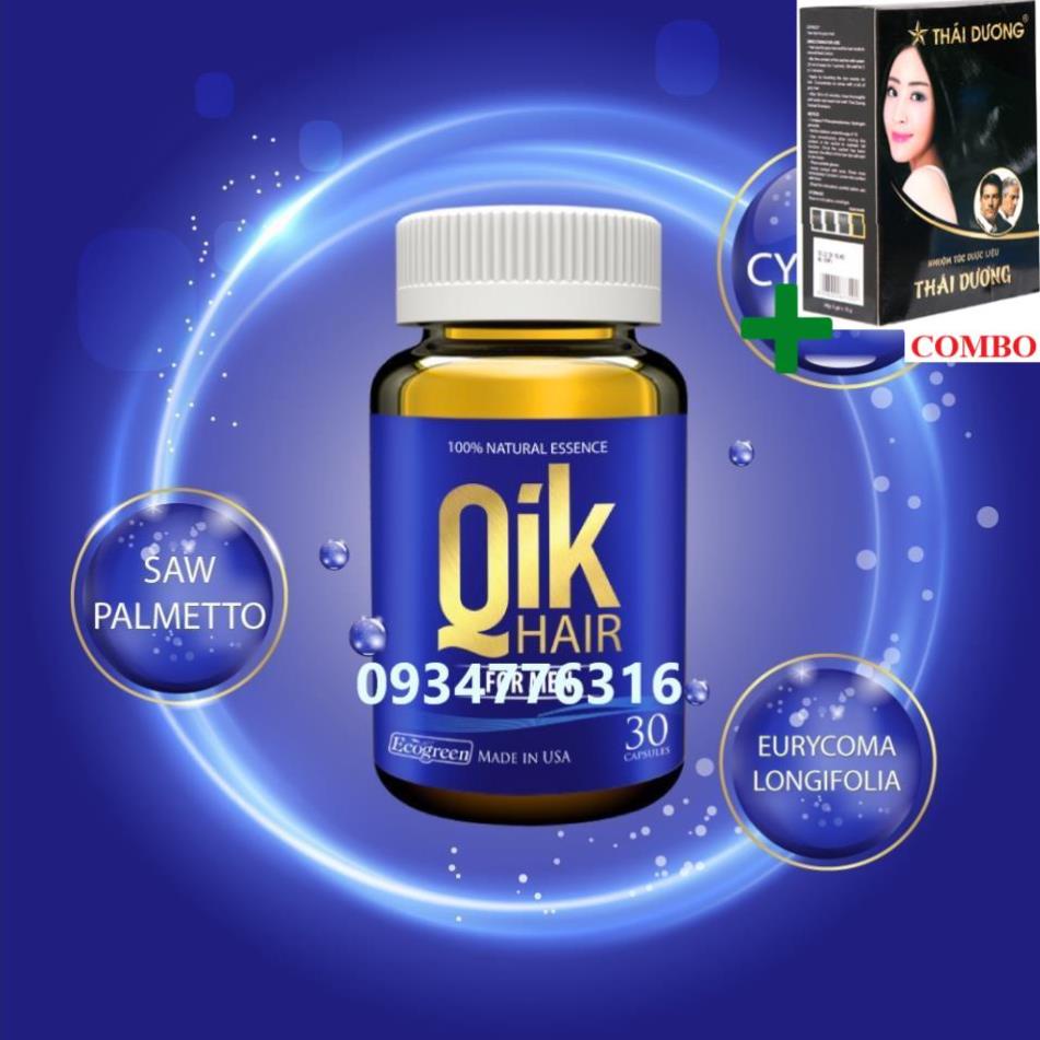 Combo Gội Là Đen Thái Dương+ Viên uống QIK HAIR (cho Nam) giảm rụng, mọc tóc chắc khỏe (30 viên)
