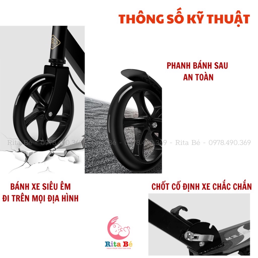 Xe scooter cỡ lớn, có phanh tay,chân chống chịu tải đến 150kg cho thiếu niên và người lớn