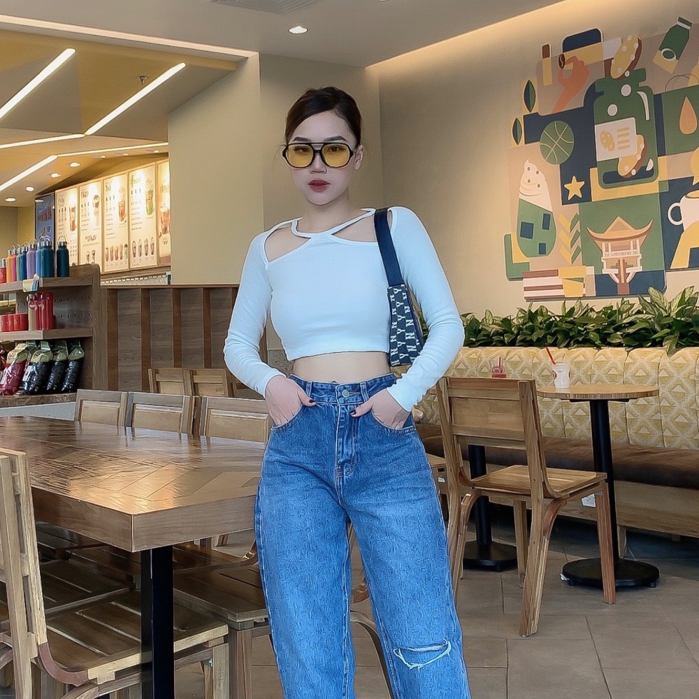 Áo croptop nữ dài tay ôm kiểu yếm hở vai nhiều màu TiQi Jeans A-180