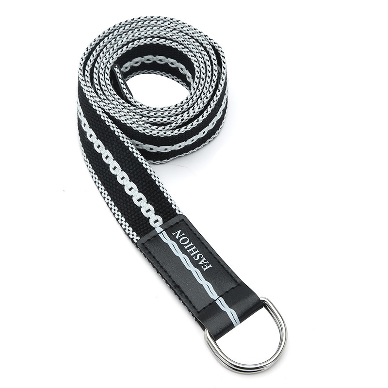 Thắt Lưng Vải Canvas Hai Vòng Khóa Dài Kẻ Sọc Màu Sắc Tương Phản Nghệ Thuật Cho Nữ