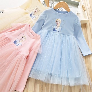 Đầm công chúa elsa đính kim sa + váy tulle dài tay in hoạt hình frozen cho bé gái