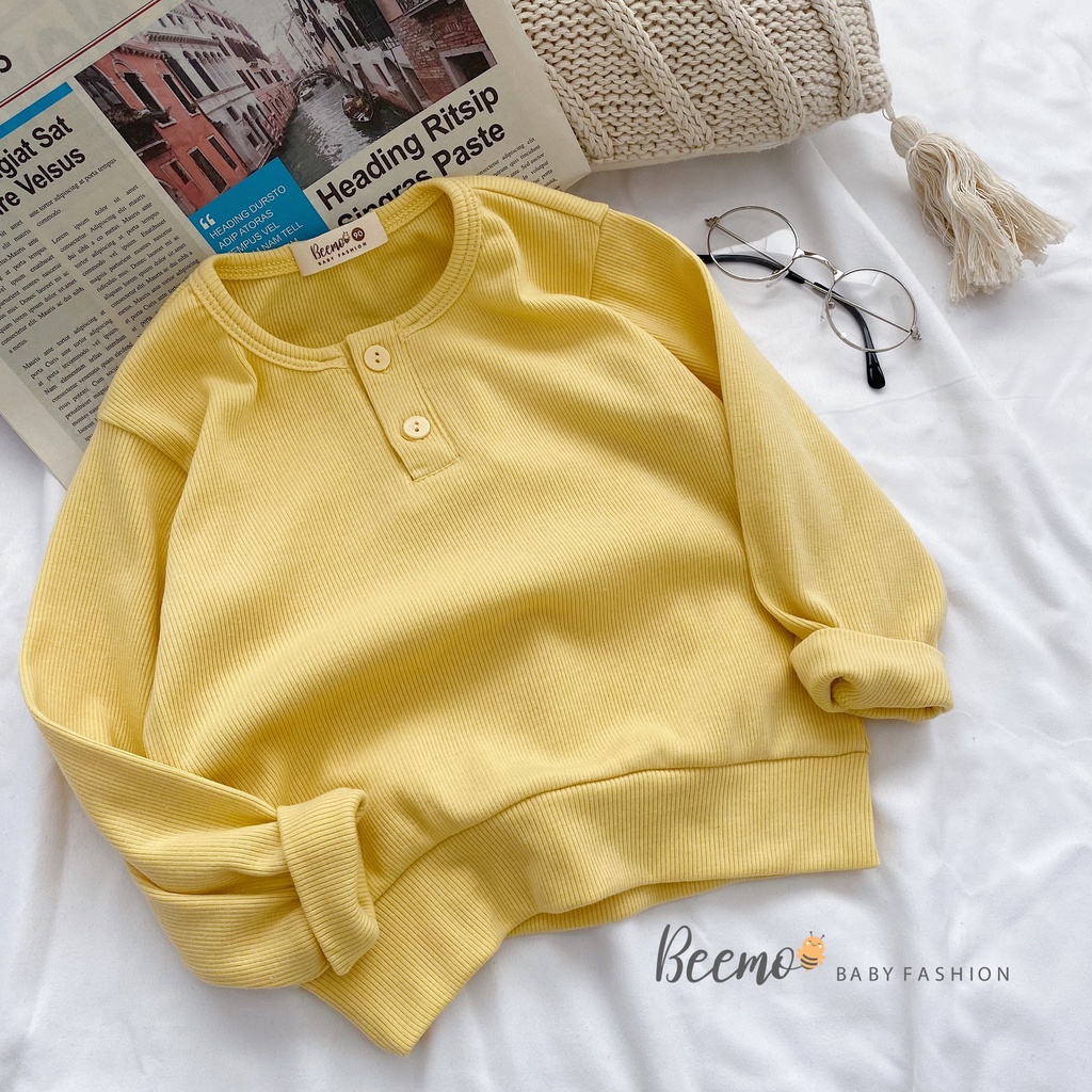 Áo dài tay chất liệu len tăm trơn cho bé trai, bé gái phối cúc trước - 21A080