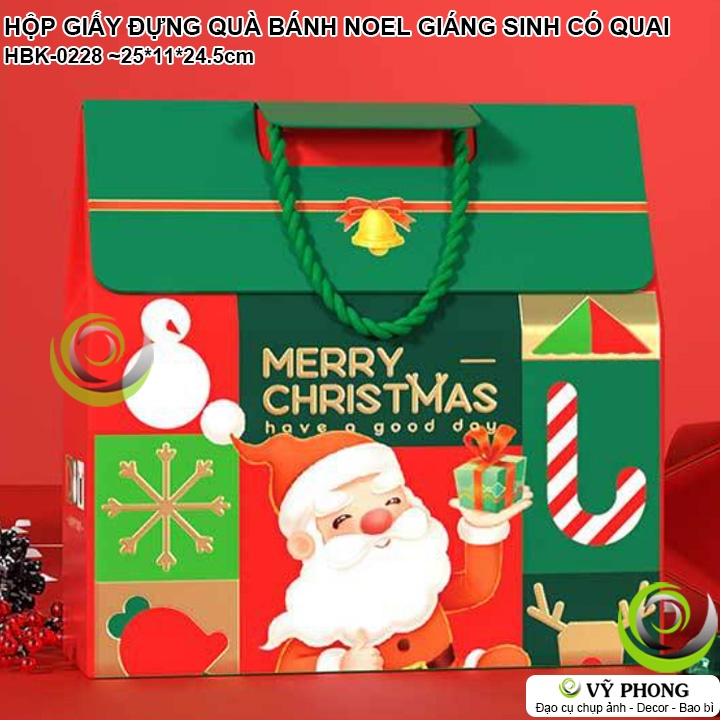 HỘP GIẤY CÓ QUAI XÁCH ĐỰNG BÁNH KẸO NOEL HỘP ĐỰNG QUÀ TẶNG TRANG TRÍ TIỆC GIÁNG SINH CHRISTMAS HBK-0228