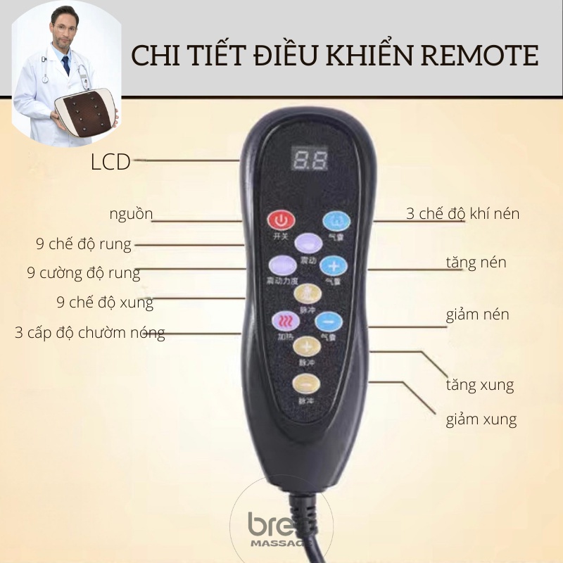 Máy mát xa massage lưng cột sống JB-909 - FREESHIP - Đệm massage mát xa lưng cột sống có điều khiển, sưởi ấm, 9 chế khí