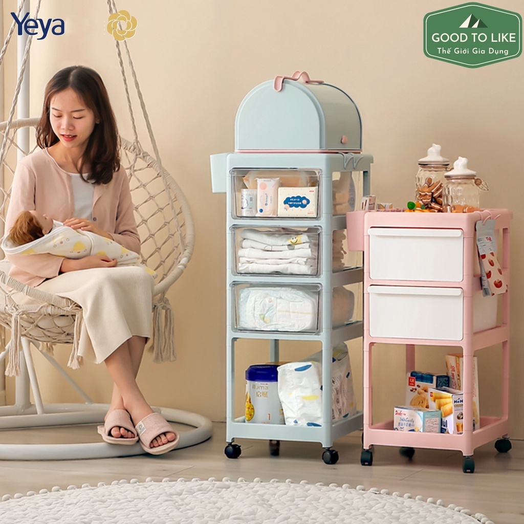 Kệ Để Đồ Sơ Sinh Đa Năng 4 Tầng Yeya Kết Hợp Giá Úp Bình Sữa Có Bánh Xe Siêu Tiện Lợi Cho Mẹ Và Bé.Xe Đựng Đồ Sơ Sinh