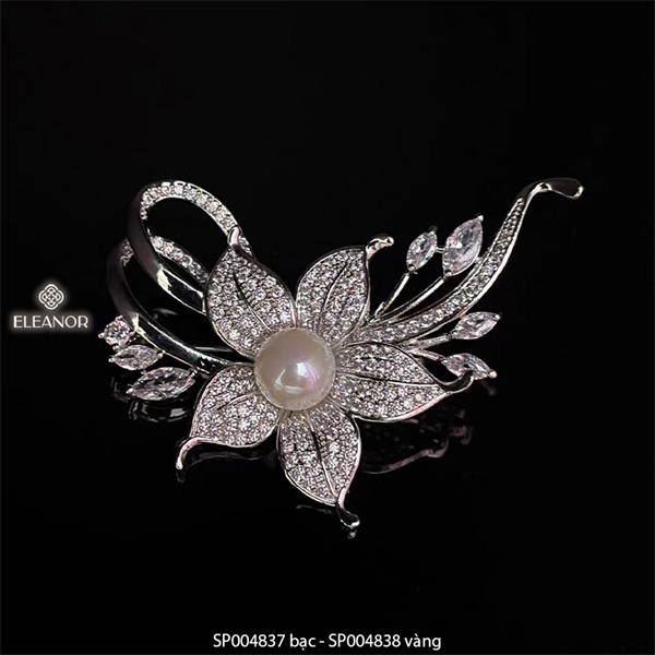 Ghim cài áo nữ Eleanor Accessories đính đá hình hoa ngọc trai nhân tạo phụ kiện thời trang 4837