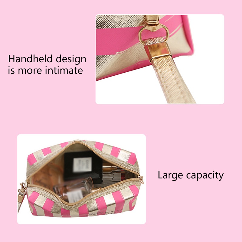 Túi Đựng Mỹ Phẩm JP5 Hình Bát Giác Bằng Da PU Họa Tiết Kẻ Sọc Màu laser Sang Trọng Tiện Dụng Cho Nữ