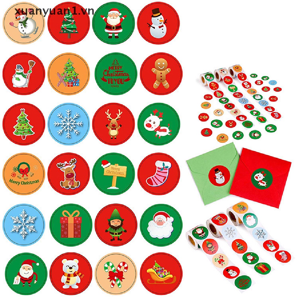 Cuộn 500 Nhãn Dán Trang Trí Túi Kẹo Kiểu Giáng Sinh Dễ Thương
