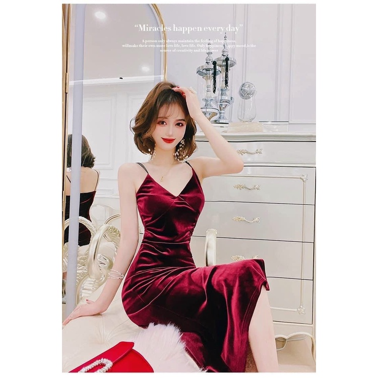 Đầm ôm body hở lưng, đầm 2 dây sexy đi chơi phong cách gợi cảm sexy, chất vải nhung cực đẹp