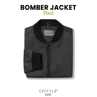Áo khoác bomber dạ kẻ màu đen, chất liệu dạ, form slimfit, trẻ trung, năng động – ceffylo