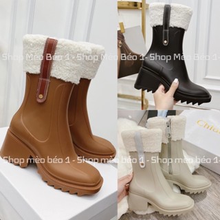 Bốt boot lửng cổ lông su đúc mũi vuông gót vuông fullbox hàng quảng châu cao cấp