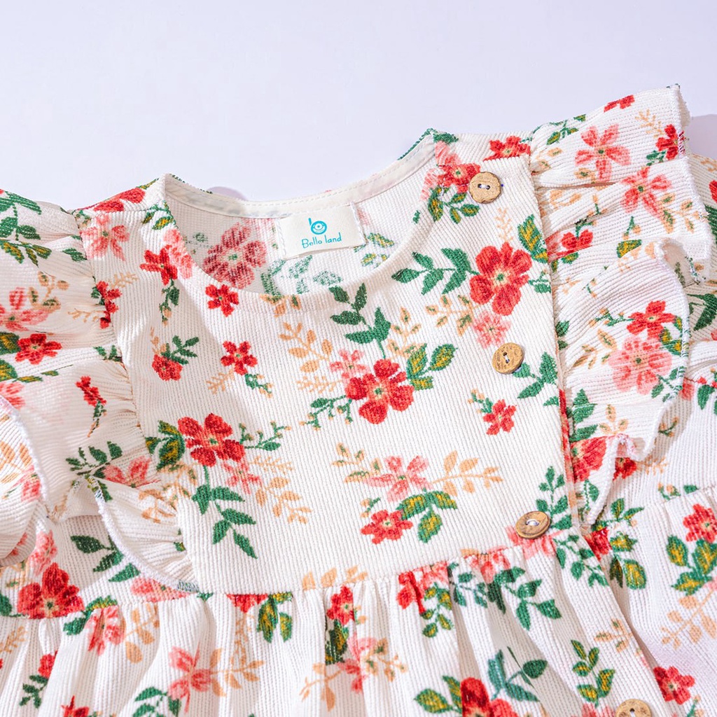 Váy Nhung Tăm Dài Tay Cho Bé Họa Tiết Hoa Thời Trang BELLOLAND