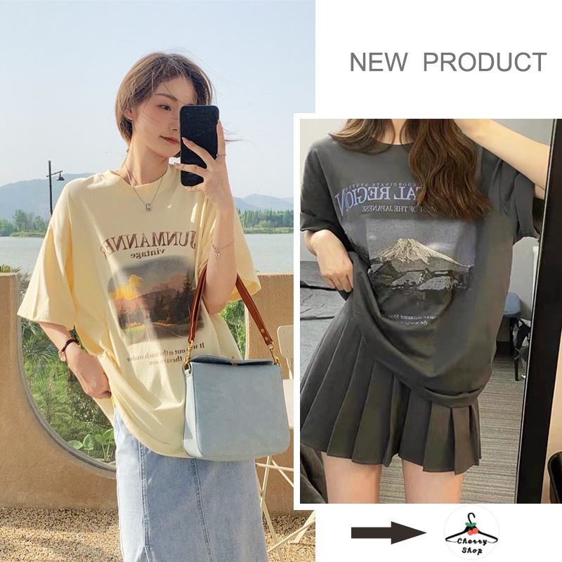 Cherryshop Sẵn sàng giao hàng 🔥Áo Thun Tay Ngắn Thời🍄 Oversize Dễ thương Ngọt Ngào Màu hồng tình yêu gấu in Áo Thun Đen trắng hồng ba màu