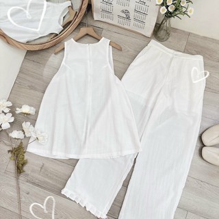 Set áo yếm nút bọc kèm quần suông bèo