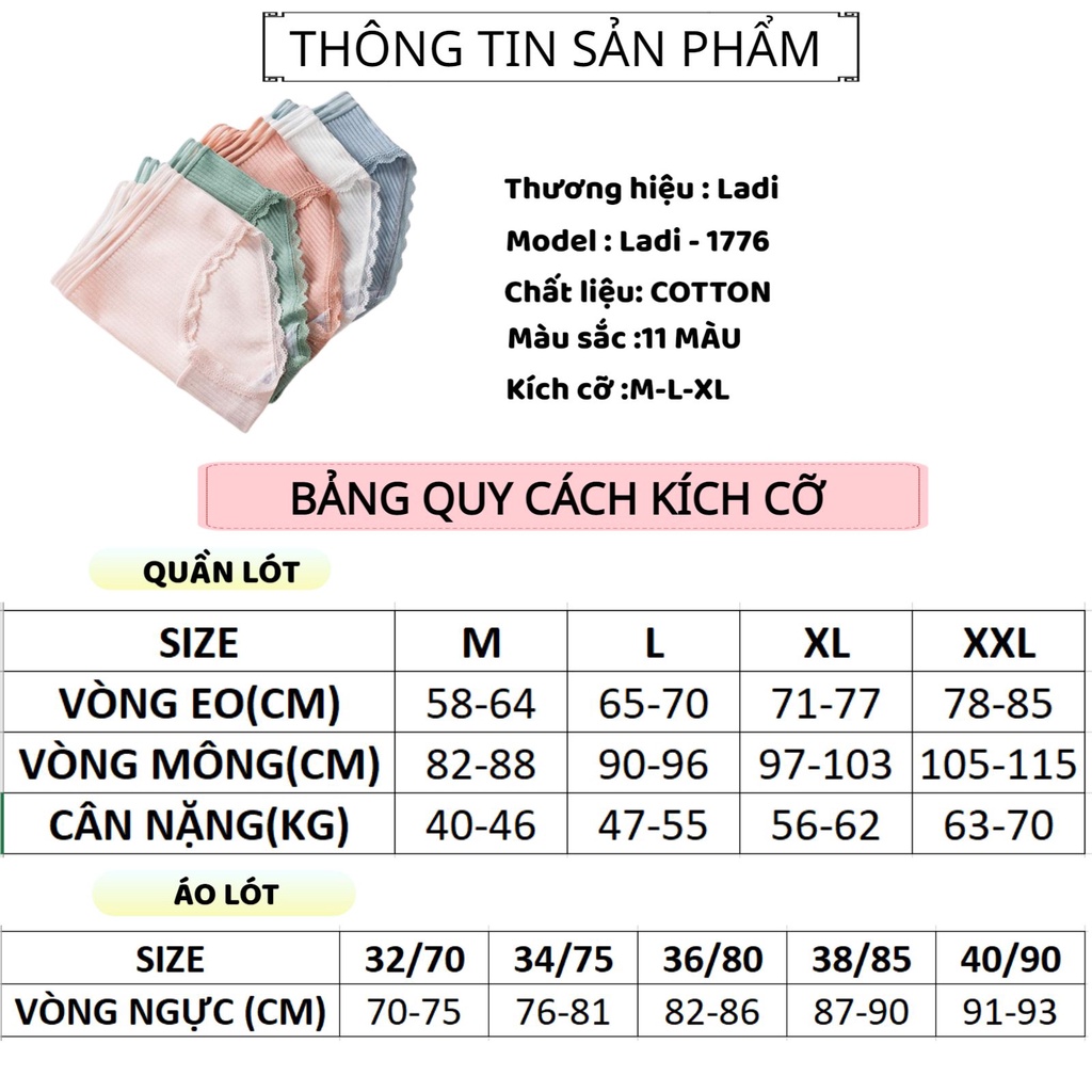 Quần Lót Nữ Cotton Gân Tăm Cạp Lưới Phối Viền Ren Ladi-1776