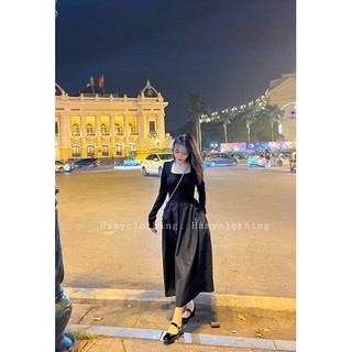 Váy maxi nơ lưng cổ vuông