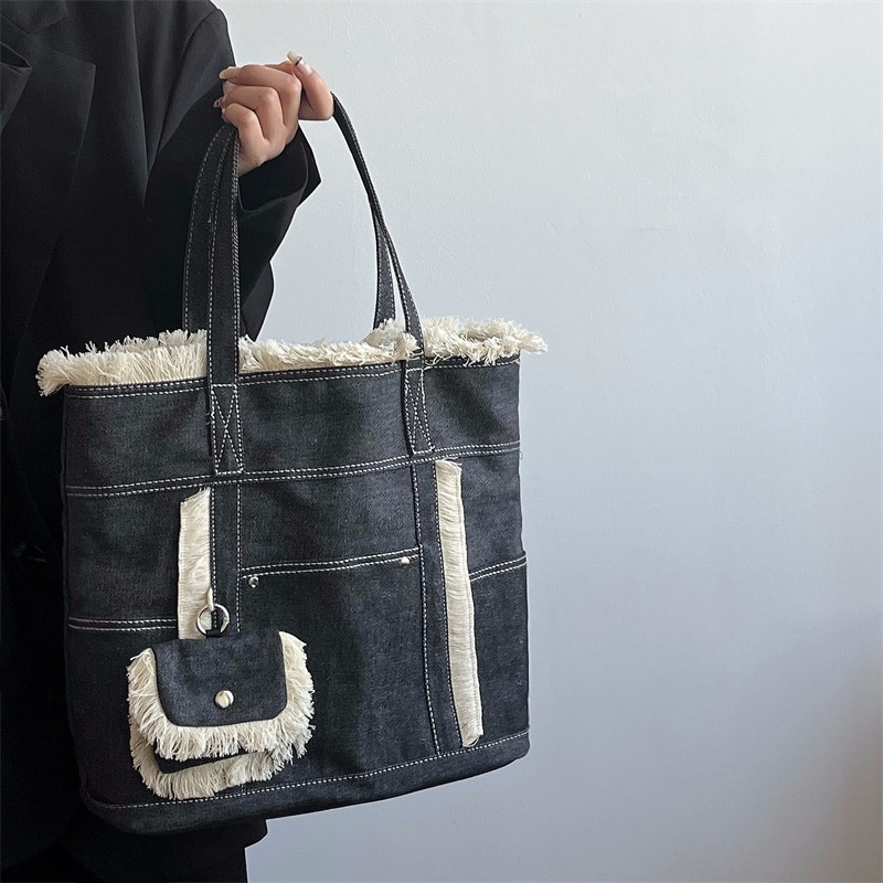 Túi đeo vai IELGY cỡ lớn chất liệu denim thiết kế đơn giản thời trang cho nữ