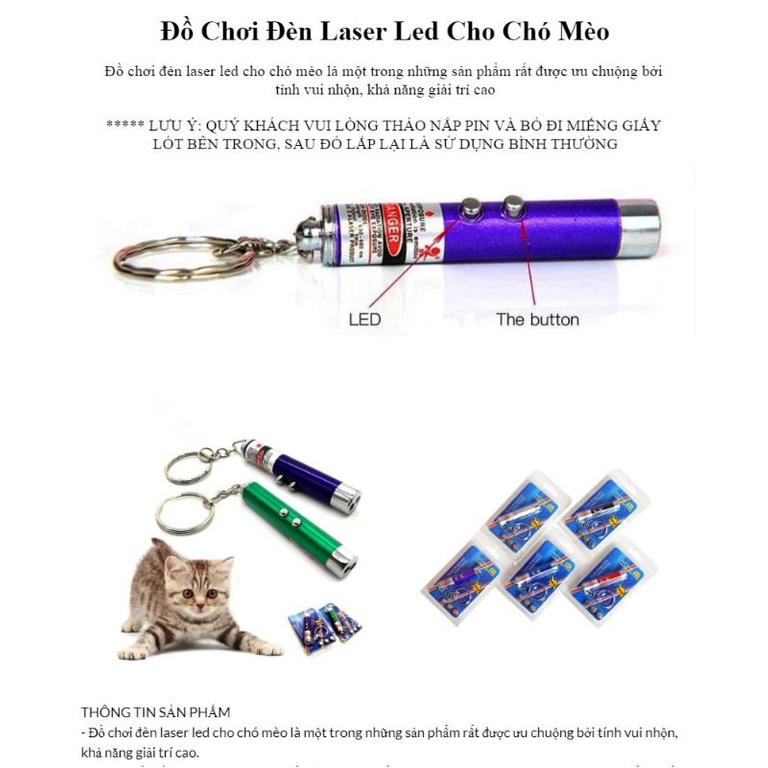 Đèn laze  cho chó mèo, tặng kèm pin. Đồ chơi cho chó mèo giảm stress, giúp thú cưng vận động
