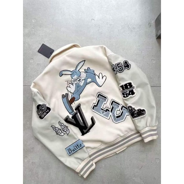 Áo khoác lv trắng thân dạ nỉ phối tay da phiên bản cao cấp mới nhất