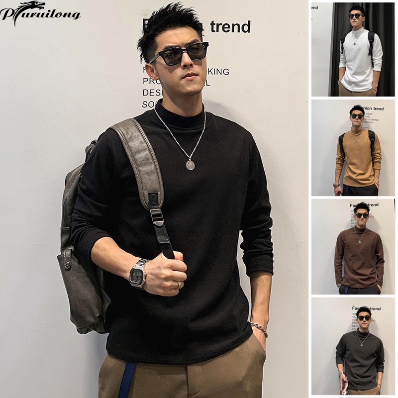Áo thun Puruilong tay dài cổ cao giữ ấm cho nam